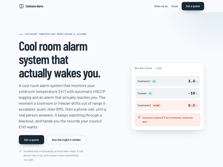 Coolroom Alarm website, HACCP temperature monitoring