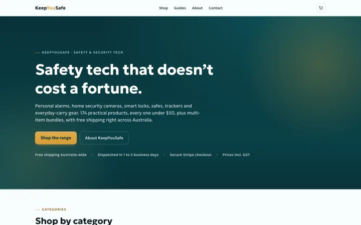 KeepYouSafe Store website homepage (online store)