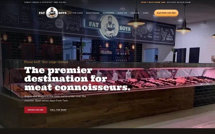 Fat Boy’s Quality Cuts website homepage (butcher · Emu Plains)