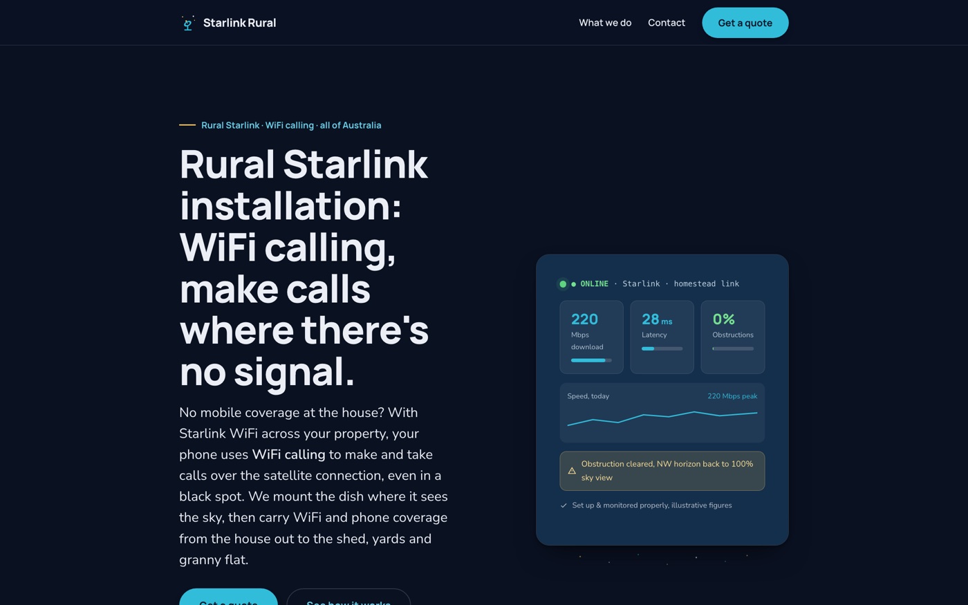 Starlink Rural website, rural Starlink installs