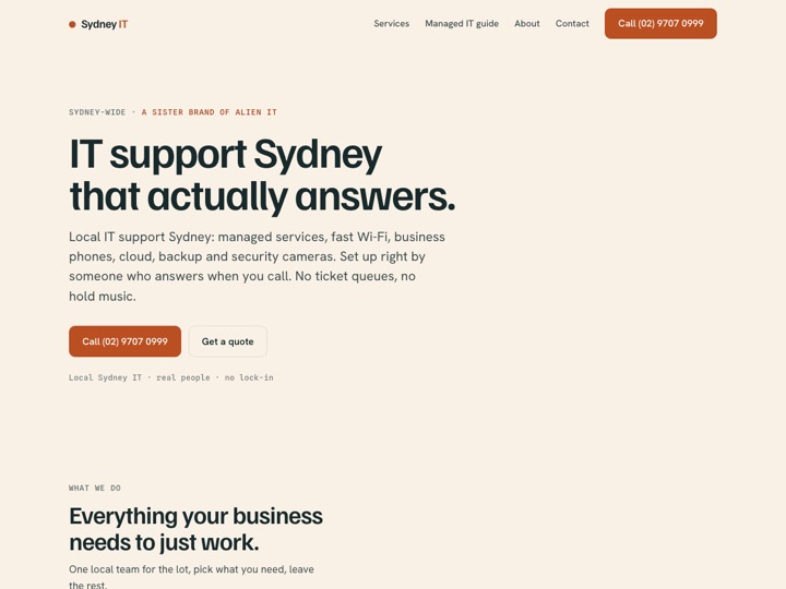 Sydney IT website, managed IT support